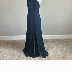 Adrianna Papell Formal Size 14 Deep Blue Satin Crepe One Shoulder Gown